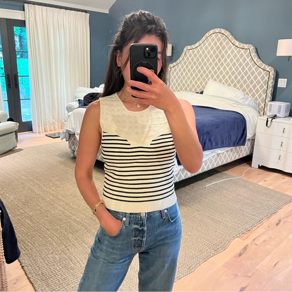 Anthropologie Maeve Morgan Cream & Black Striped Knit Sleeveless Tank